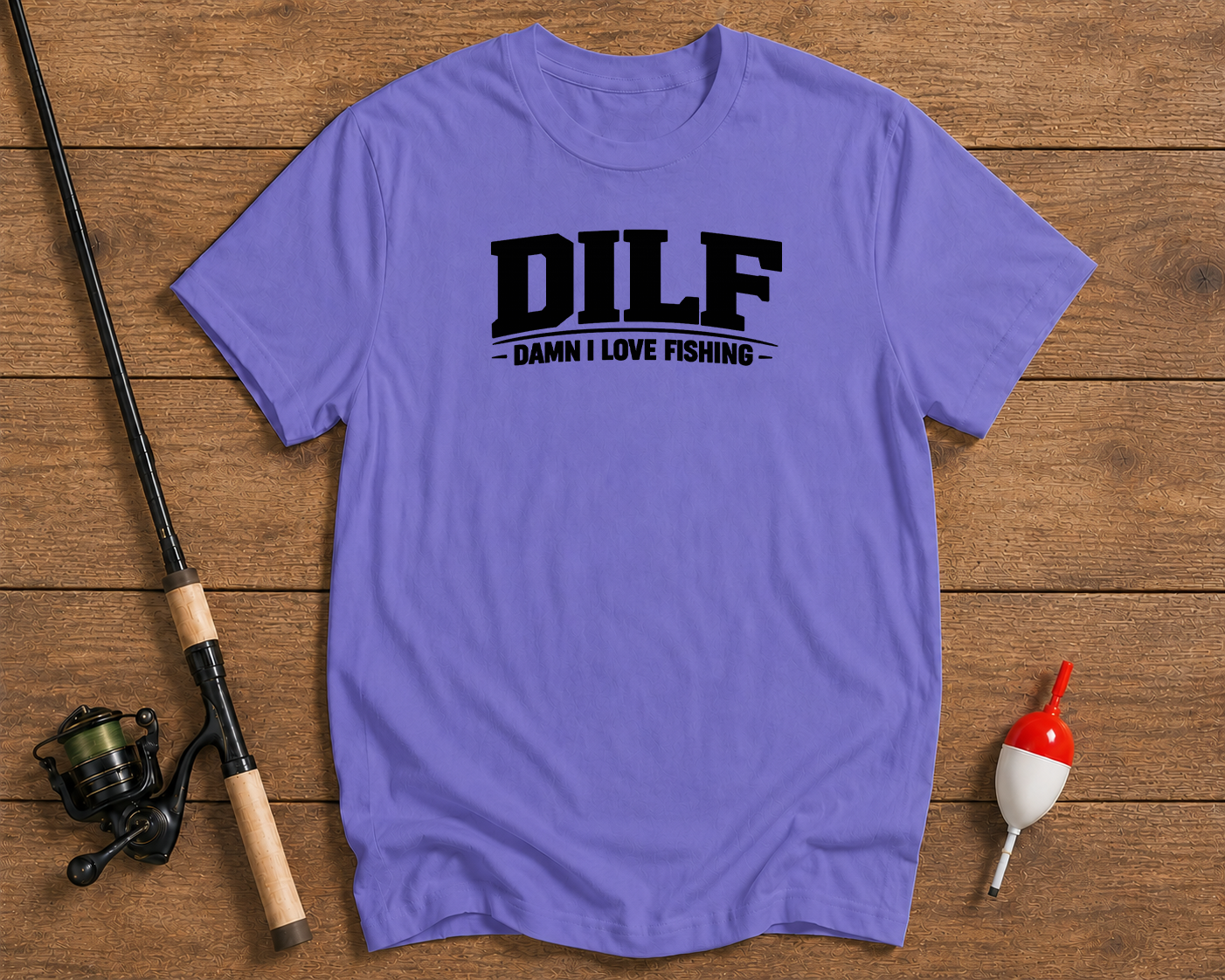DILF fishing humor shirt in lavender by Funky Fish Club