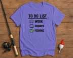 Fishing To Do List humor tee in lavender by Funky Fish Club