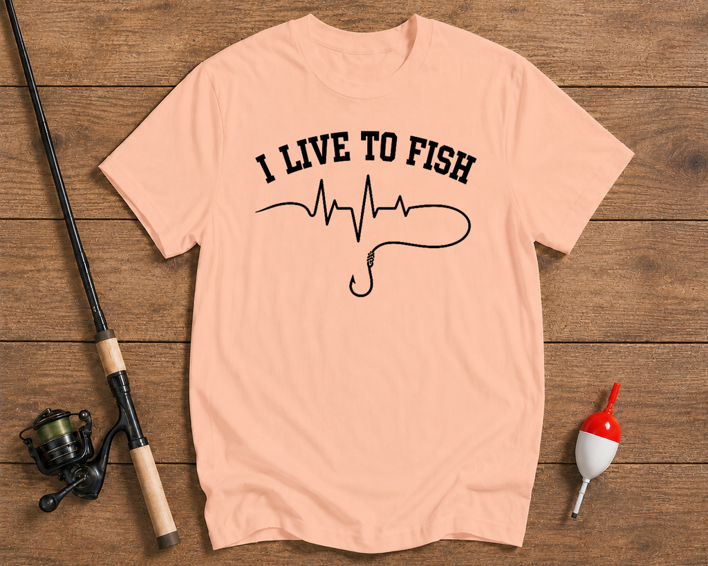 Live To Fish fishing shirt in salmon color by Funky Fish Club