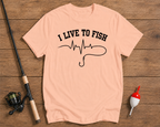 Live To Fish fishing shirt in salmon color by Funky Fish Club