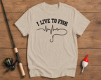 Live To Fish heavyweight fishing tee in sand beige by Funky Fish Club