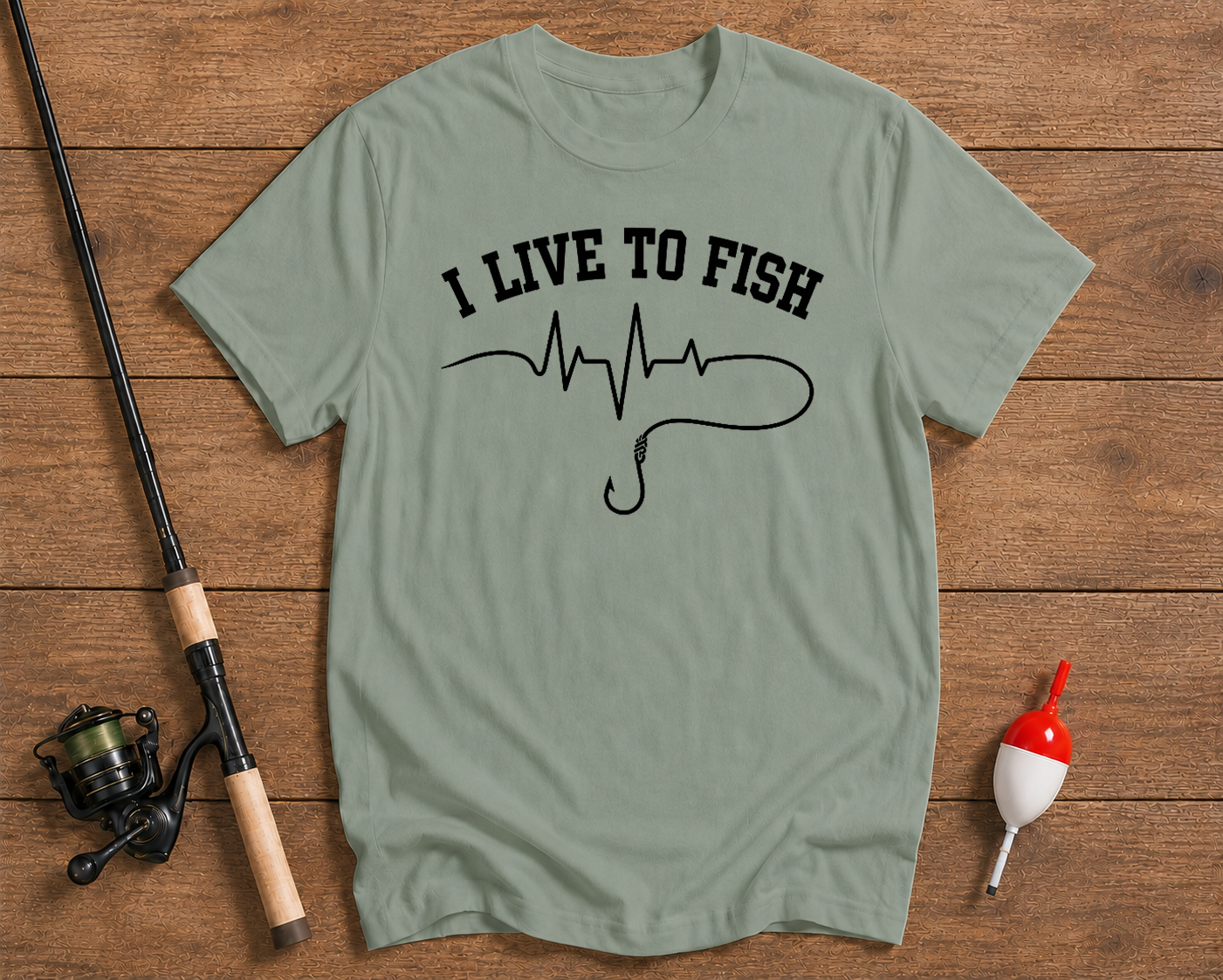 Live To Fish fishing graphic tee in seaweed green by Funky Fish Club