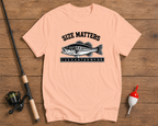 Funny bass fishing graphic shirt in salmon featuring the Size Matters design by Funky Fish Club
