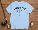 Live To Fish fishing t-shirt in sky blue by Funky Fish Club