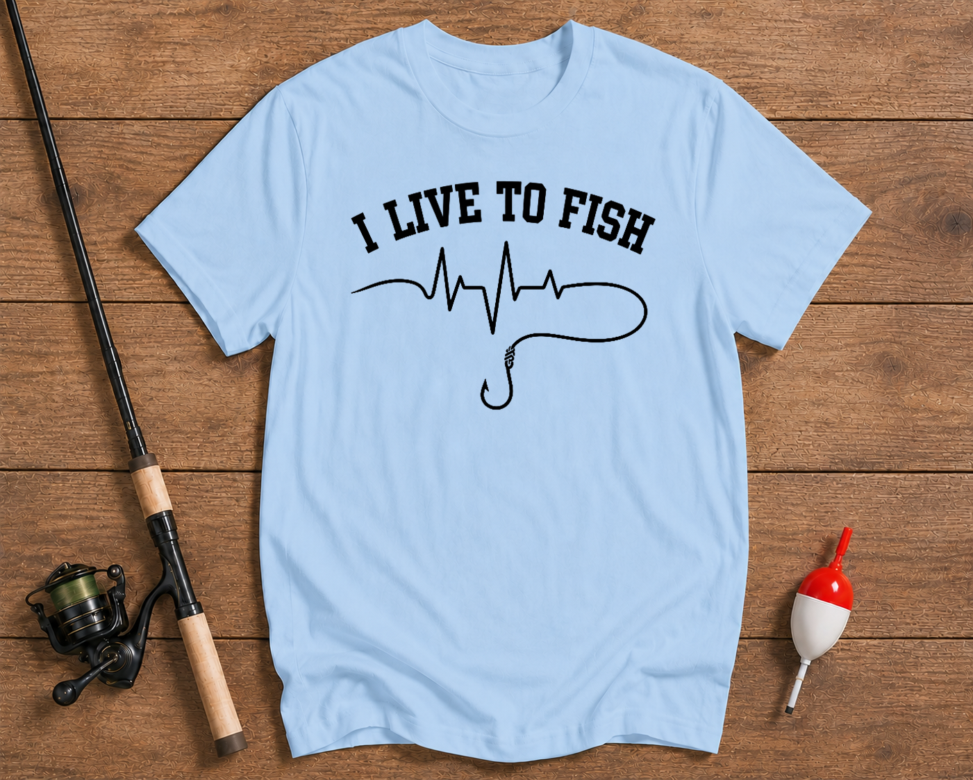 Live To Fish fishing t-shirt in sky blue by Funky Fish Club