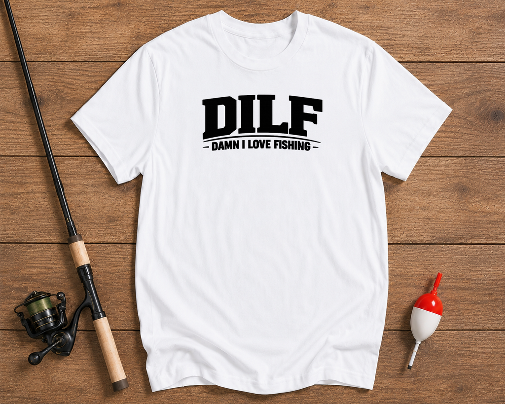 DILF fishing apparel t-shirt in pearl white by Funky Fish Club
