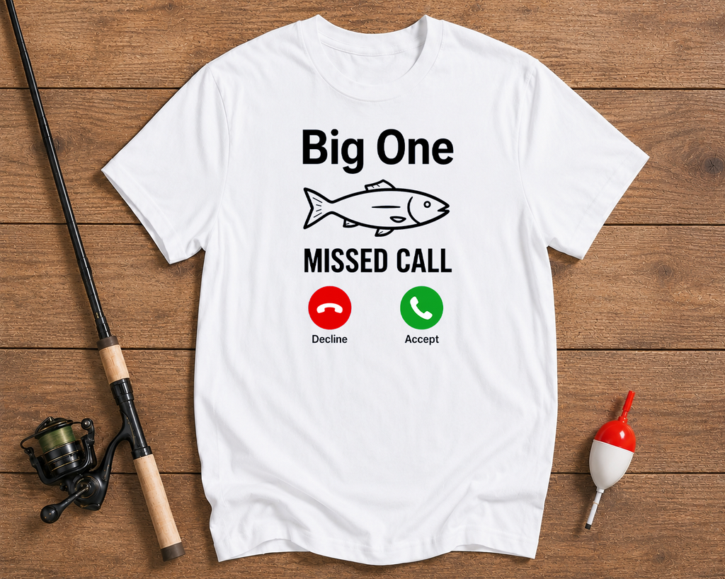 Big One Missed Call fishing apparel shirt in pearl white by Funky Fish Club