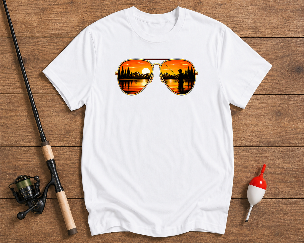 Sunset reflection fishing t-shirt in pearl white by Funky Fish Club