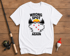 Wrong Spot Again fishing graphic tee in pearl white featuring a lake map design by Funky Fish Club