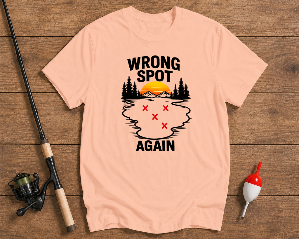 Funny fishing shirt in salmon featuring a lake map and fishing spot artwork by Funky Fish Club