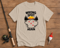 Funny fisherman shirt in sand beige featuring marked fishing locations by Funky Fish Club