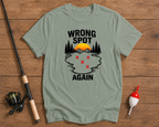 Wrong Spot Again angler t-shirt in seaweed green featuring a fishing map graphic by Funky Fish Club