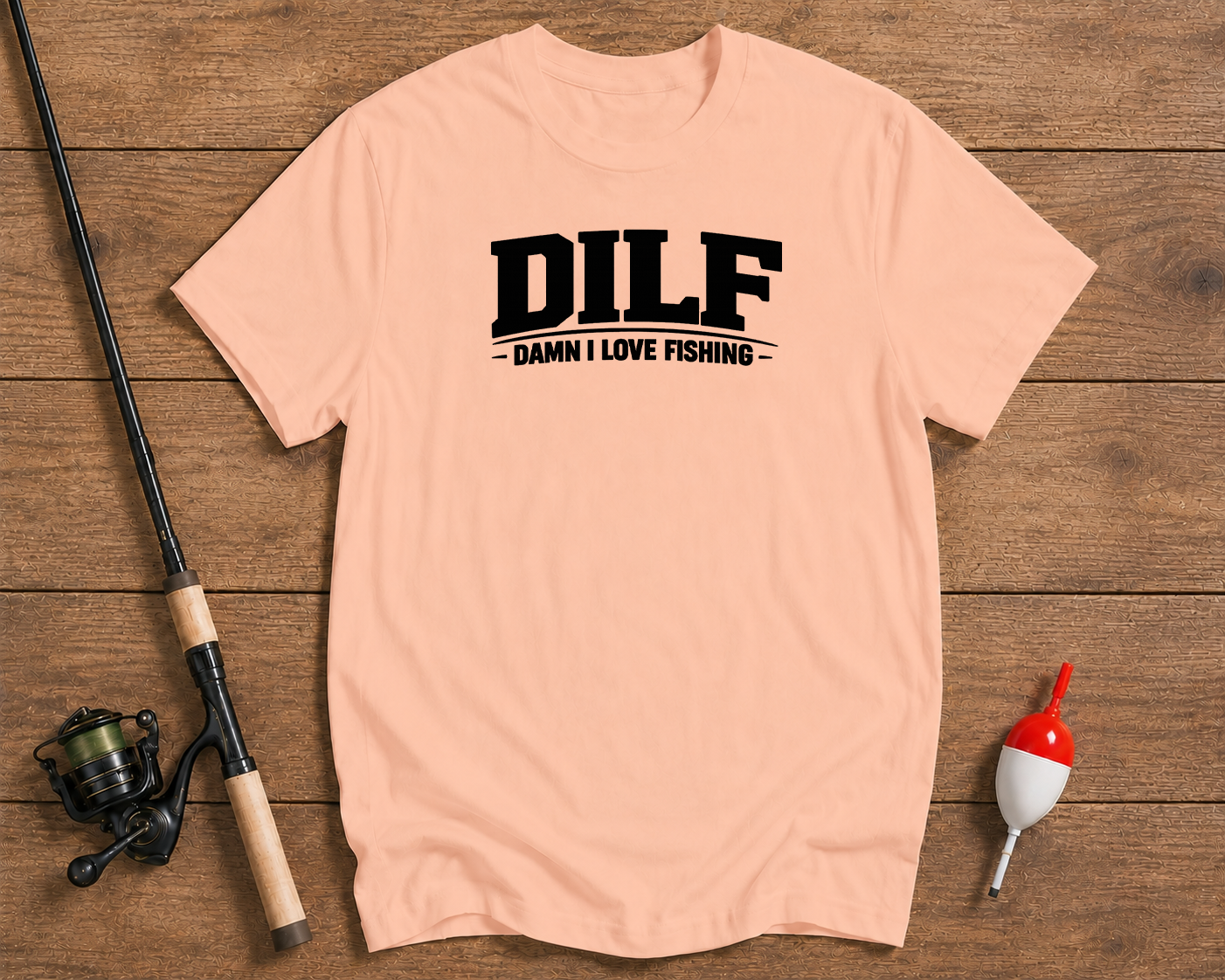DILF funny fishing t-shirt in salmon color by Funky Fish Club